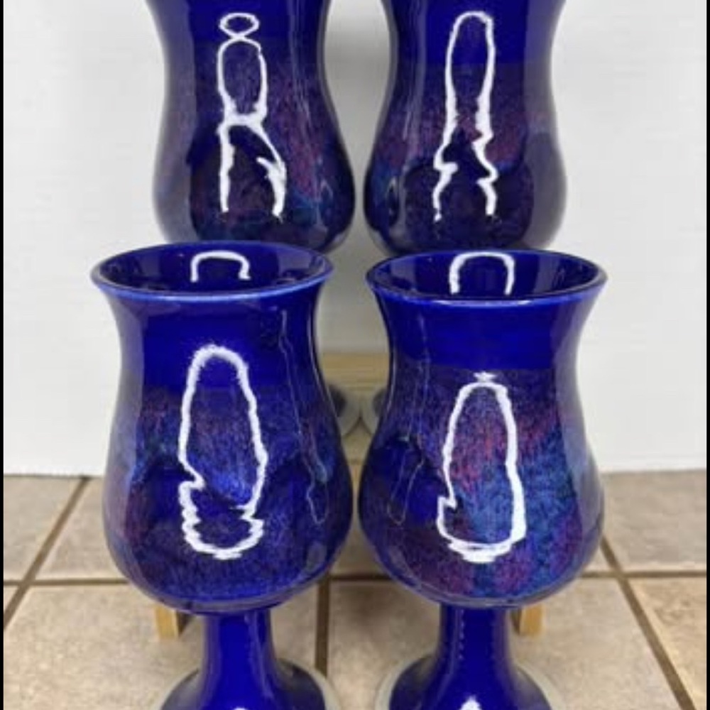 Mid-Century Blue Glazed Goblets Set of 4 Cobalt Blue Glassware pre-owned